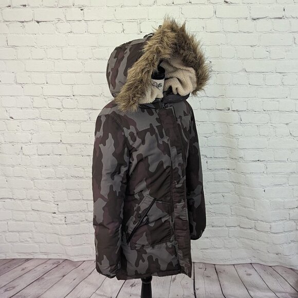 PAJAR CANADA Green Camo Feather Down Faux Fur Parka Sherpa S - Picture 2 of 9